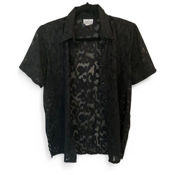 Vintage Lauren Lee Black sheer print button up shirt women's - Picture 3 of 4